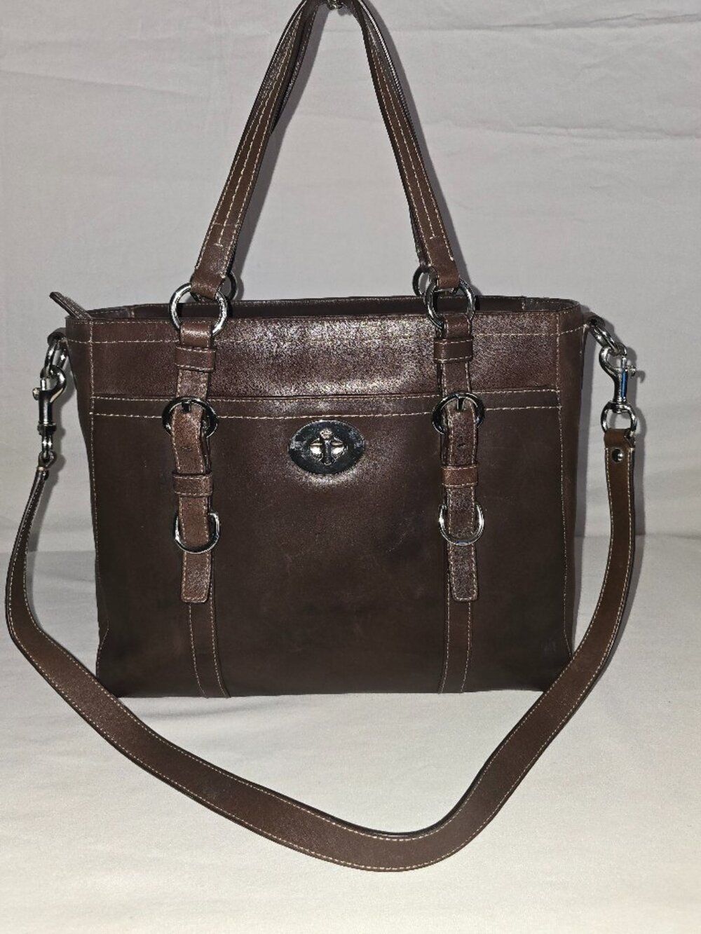 Coach F14015 Chelsea Y2K Brown Leather Zip Top Shoulder Tote Bag With Strap